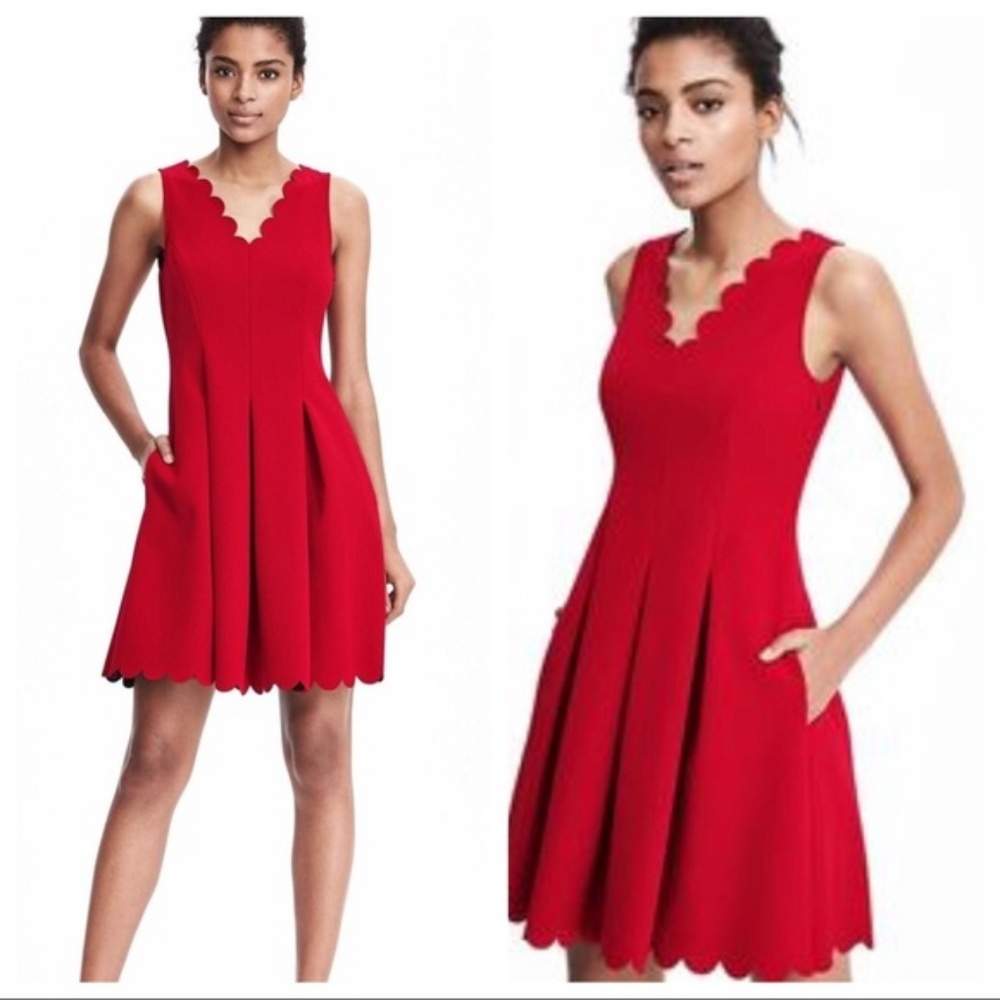 Banana Republic deep red scalloped dress NWT, 6